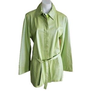 Vintage BT Limited Leather Jacket Womens L Green 100% Leather Hidden Buttons